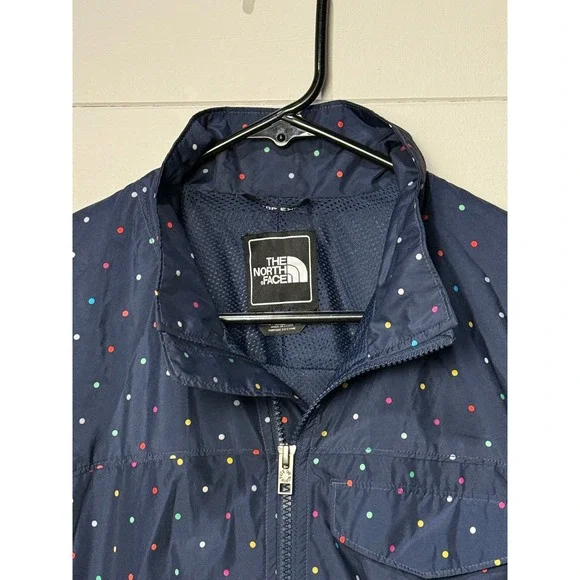 The North Face Woman's Size Medium Jacket Navy Polka Dot Lightweight Windbreaker - Picture 2 of 10